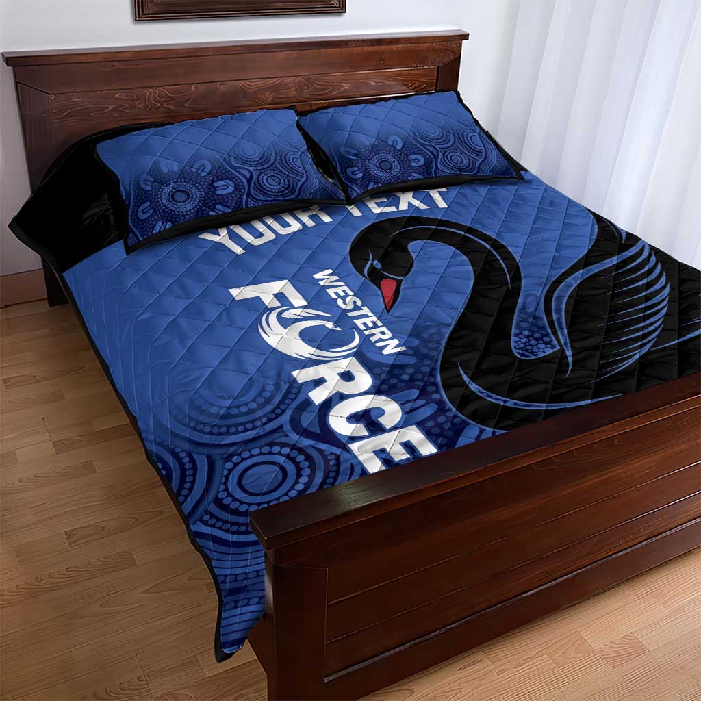 Custom Australia Western Force Quilt Bed Set Black Swan Aboriginal Blue Version