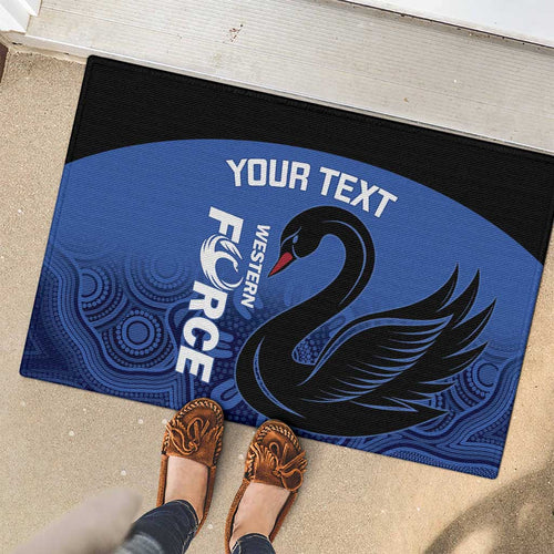 Custom Australia Western Force Rubber Doormat Black Swan Aboriginal Blue Version