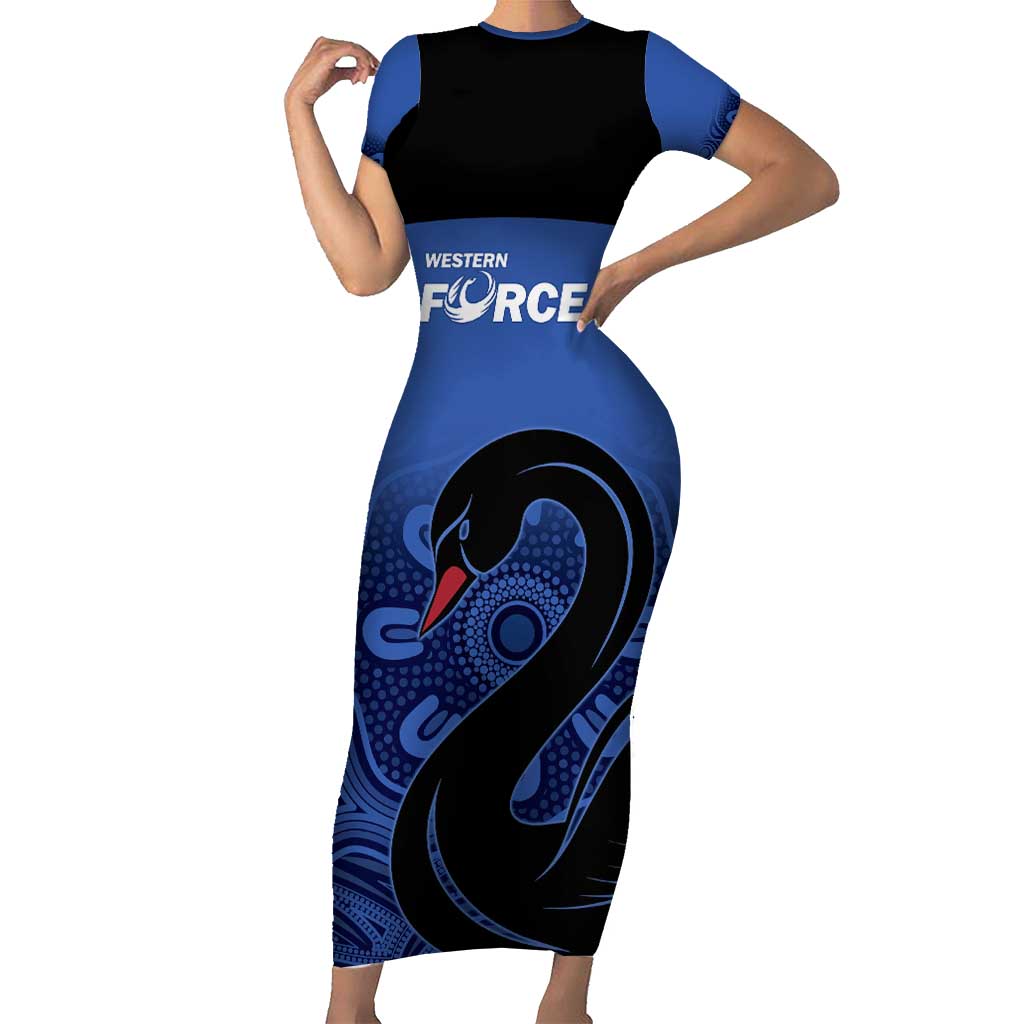 Custom Australia Western Force Short Sleeve Bodycon Dress Black Swan Aboriginal Blue Version