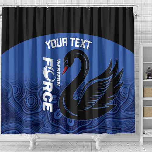 Custom Australia Western Force Shower Curtain Black Swan Aboriginal Blue Version