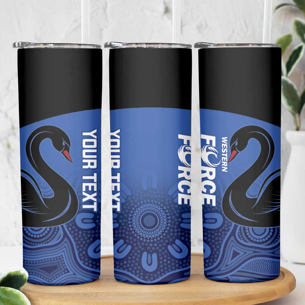 Custom Australia Western Force Skinny Tumbler Black Swan Aboriginal Blue Version