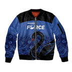 Custom Australia Western Force Sleeve Zip Bomber Jacket Black Swan Aboriginal Blue Version