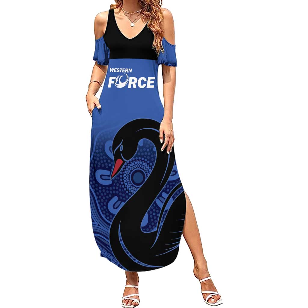 Custom Australia Western Force Summer Maxi Dress Black Swan Aboriginal Blue Version