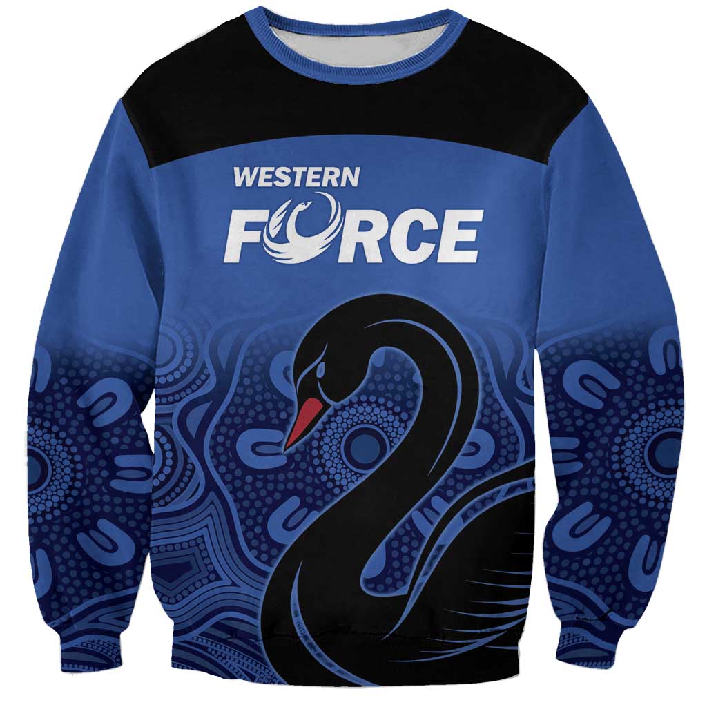 Custom Australia Western Force Sweatshirt Black Swan Aboriginal Blue Version