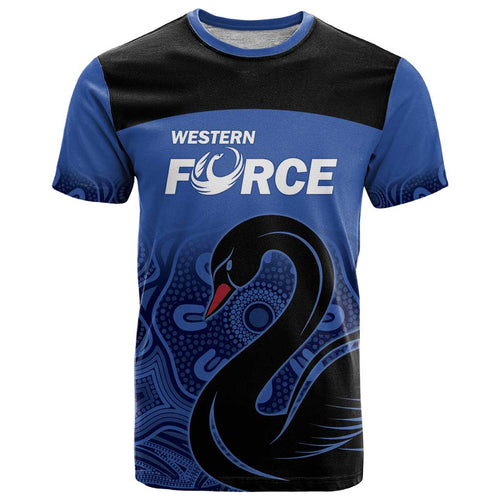 Custom Australia Western Force T Shirt Black Swan Aboriginal Blue Version