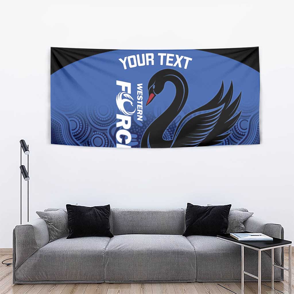 Custom Australia Western Force Tapestry Black Swan Aboriginal Blue Version
