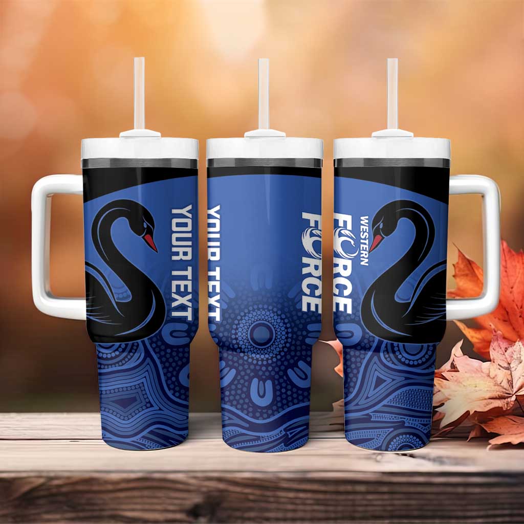 Custom Australia Western Force Tumbler With Handle Black Swan Aboriginal Blue Version