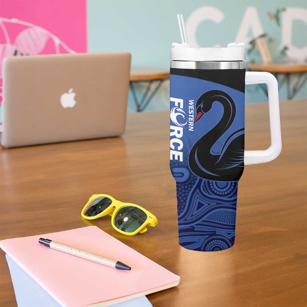 Custom Australia Western Force Tumbler With Handle Black Swan Aboriginal Blue Version