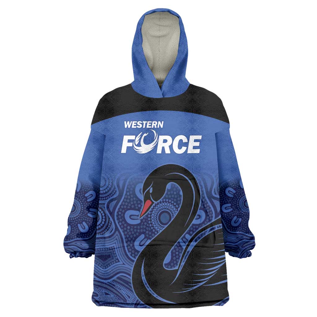 Custom Australia Western Force Wearable Blanket Hoodie Black Swan Aboriginal Blue Version