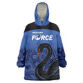 Custom Australia Western Force Wearable Blanket Hoodie Black Swan Aboriginal Blue Version