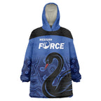 Custom Australia Western Force Wearable Blanket Hoodie Black Swan Aboriginal Blue Version