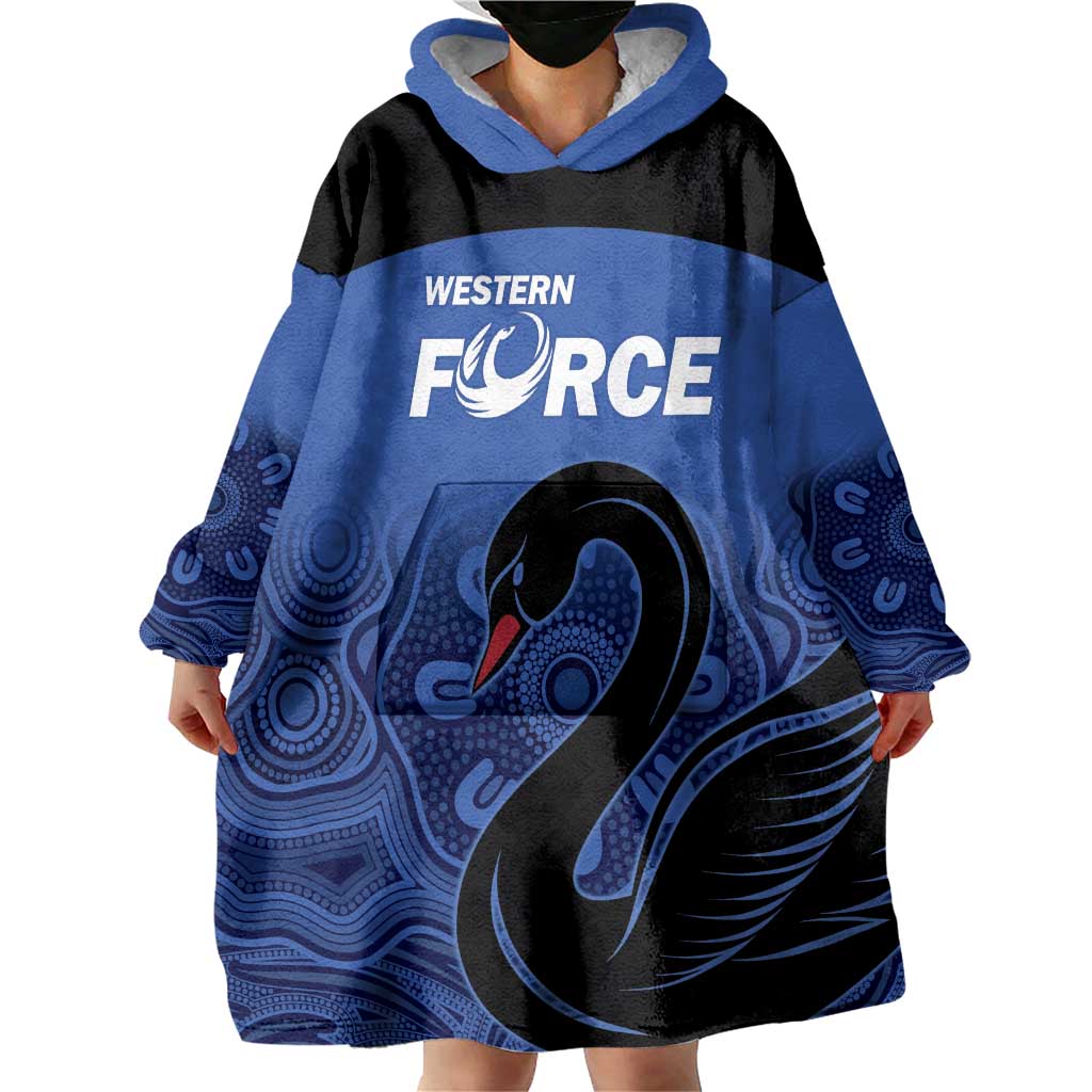 Custom Australia Western Force Wearable Blanket Hoodie Black Swan Aboriginal Blue Version