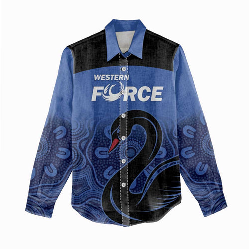 Custom Australia Western Force Women Casual Shirt Black Swan Aboriginal Blue Version