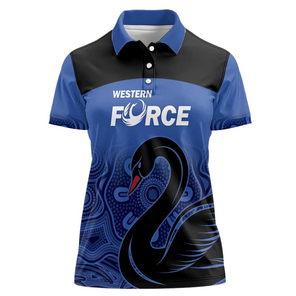 Custom Australia Western Force Women Polo Shirt Black Swan Aboriginal Blue Version