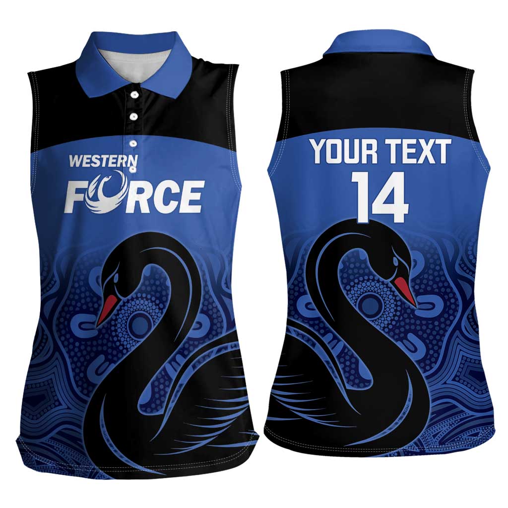 Custom Australia Western Force Women Sleeveless Polo Shirt Black Swan Aboriginal Blue Version