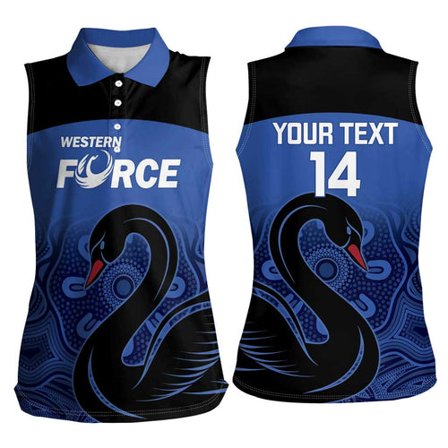 Custom Australia Western Force Women Sleeveless Polo Shirt Black Swan Aboriginal Blue Version