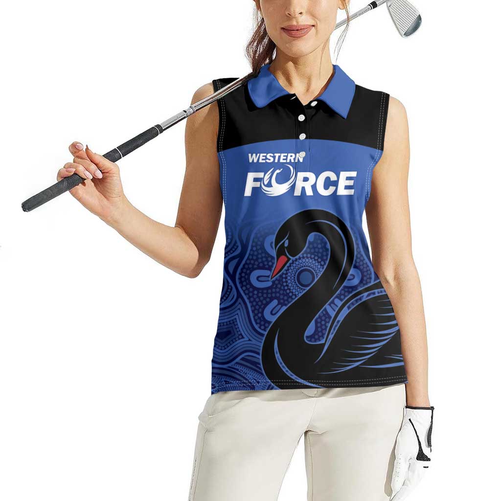 Custom Australia Western Force Women Sleeveless Polo Shirt Black Swan Aboriginal Blue Version