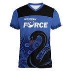 Custom Australia Western Force Women V-Neck T-Shirt Black Swan Aboriginal Blue Version