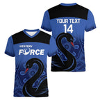 Custom Australia Western Force Women V-Neck T-Shirt Black Swan Aboriginal Blue Version