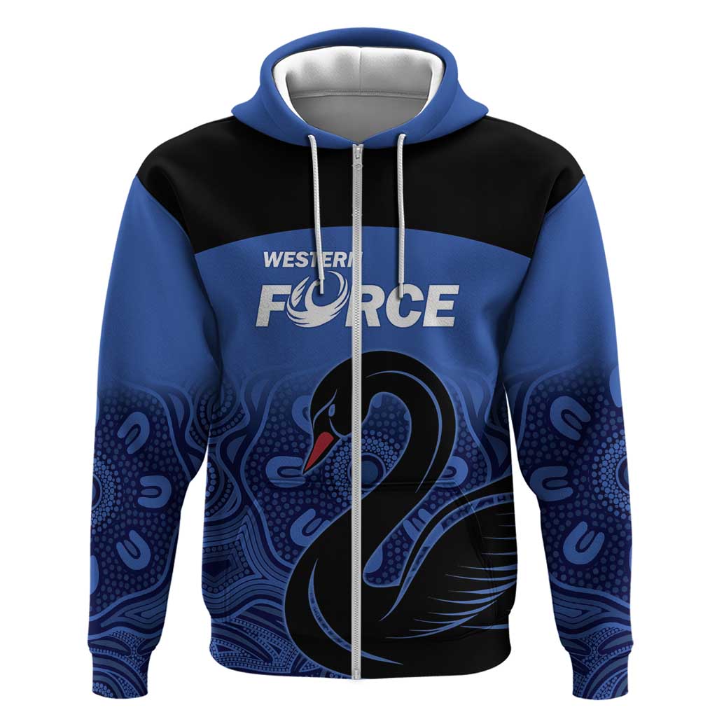 Custom Australia Western Force Zip Hoodie Black Swan Aboriginal Blue Version