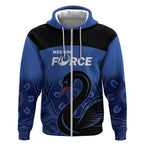 Custom Australia Western Force Zip Hoodie Black Swan Aboriginal Blue Version