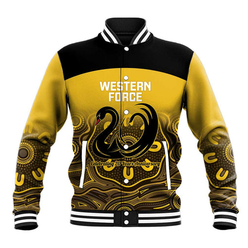 Custom Australia Western Force Baseball Jacket 20 Years Anniversary Aboriginal Yellow Version