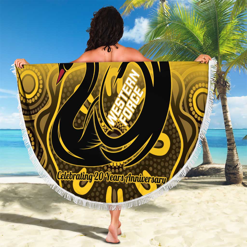 Custom Australia Western Force Beach Blanket 20 Years Anniversary Aboriginal Yellow Version