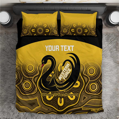 Custom Australia Western Force Bedding Set 20 Years Anniversary Aboriginal Yellow Version