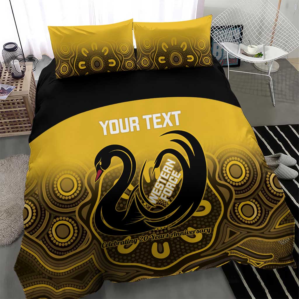 Custom Australia Western Force Bedding Set 20 Years Anniversary Aboriginal Yellow Version