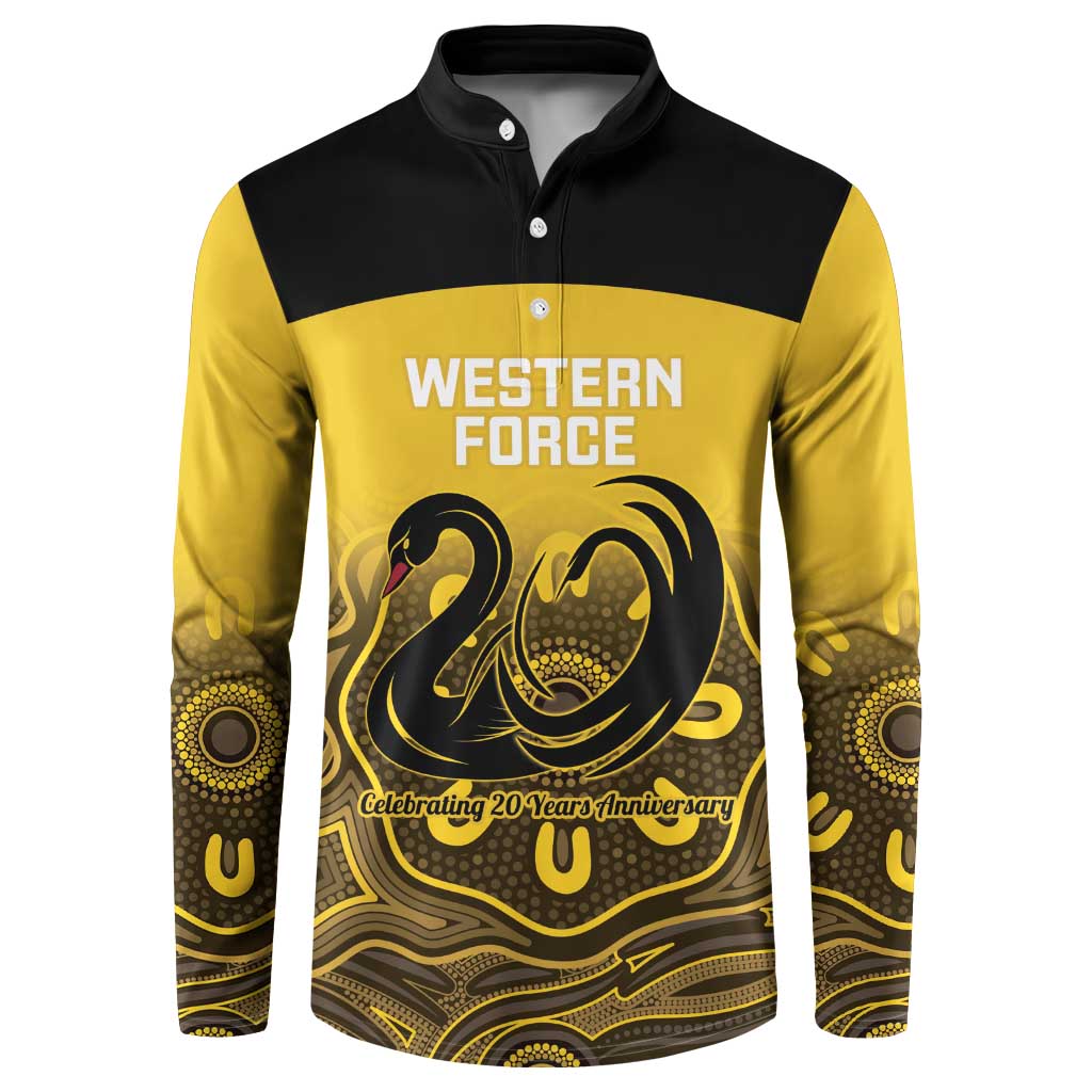 Custom Australia Western Force Button Sweatshirt 20 Years Anniversary Aboriginal Yellow Version