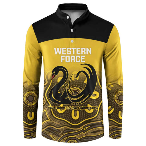 Custom Australia Western Force Button Sweatshirt 20 Years Anniversary Aboriginal Yellow Version
