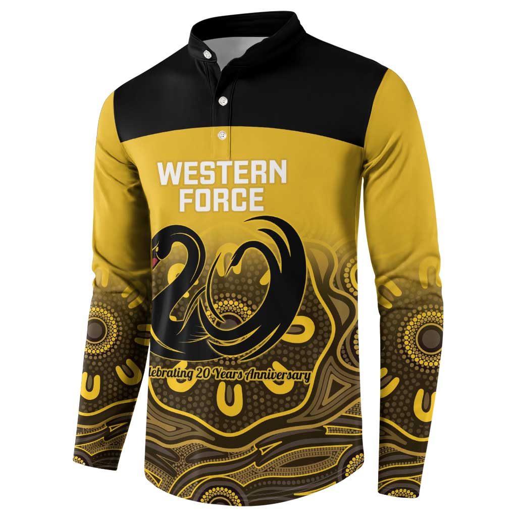 Custom Australia Western Force Button Sweatshirt 20 Years Anniversary Aboriginal Yellow Version