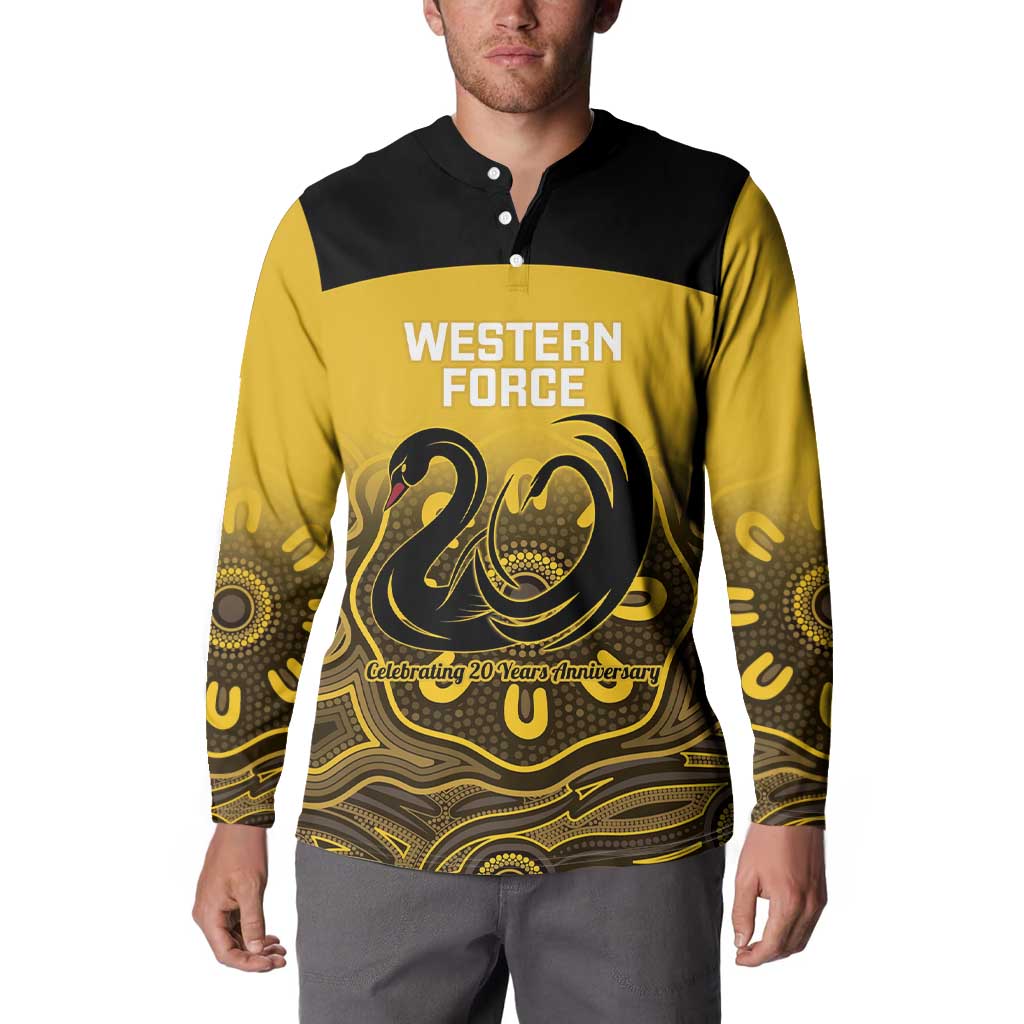 Custom Australia Western Force Button Sweatshirt 20 Years Anniversary Aboriginal Yellow Version