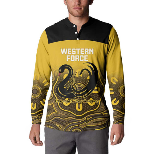 Custom Australia Western Force Button Sweatshirt 20 Years Anniversary Aboriginal Yellow Version