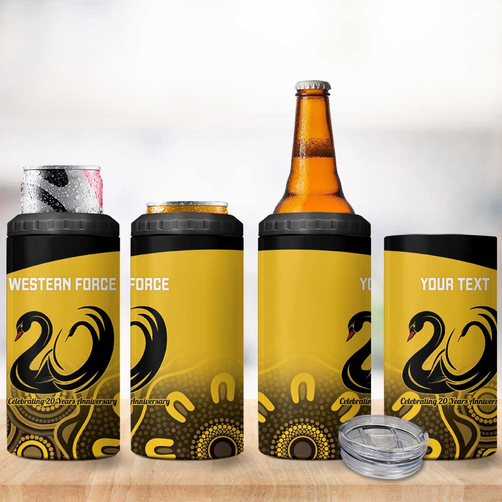 Custom Australia Western Force 4 in 1 Can Cooler Tumbler 20 Years Anniversary Aboriginal Yellow Version