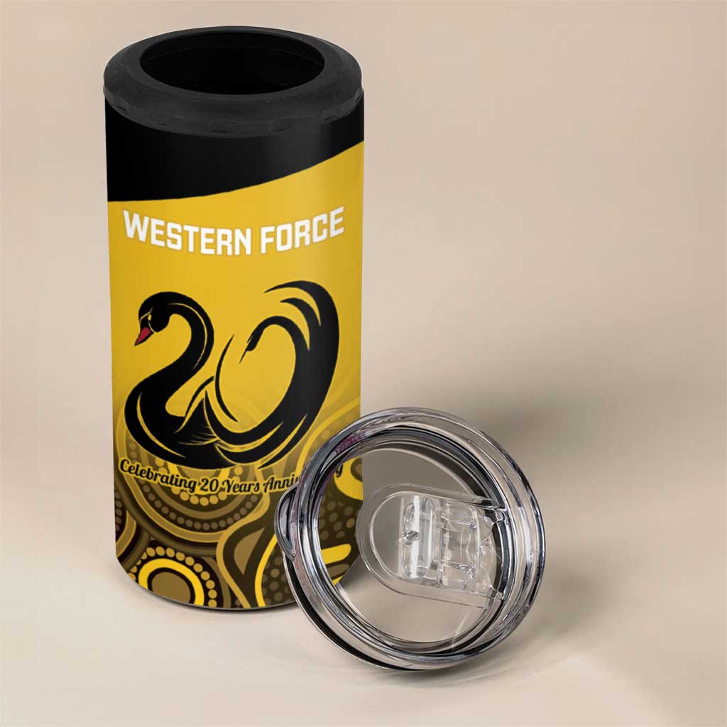 Custom Australia Western Force 4 in 1 Can Cooler Tumbler 20 Years Anniversary Aboriginal Yellow Version
