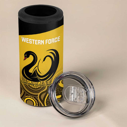 Custom Australia Western Force 4 in 1 Can Cooler Tumbler 20 Years Anniversary Aboriginal Yellow Version
