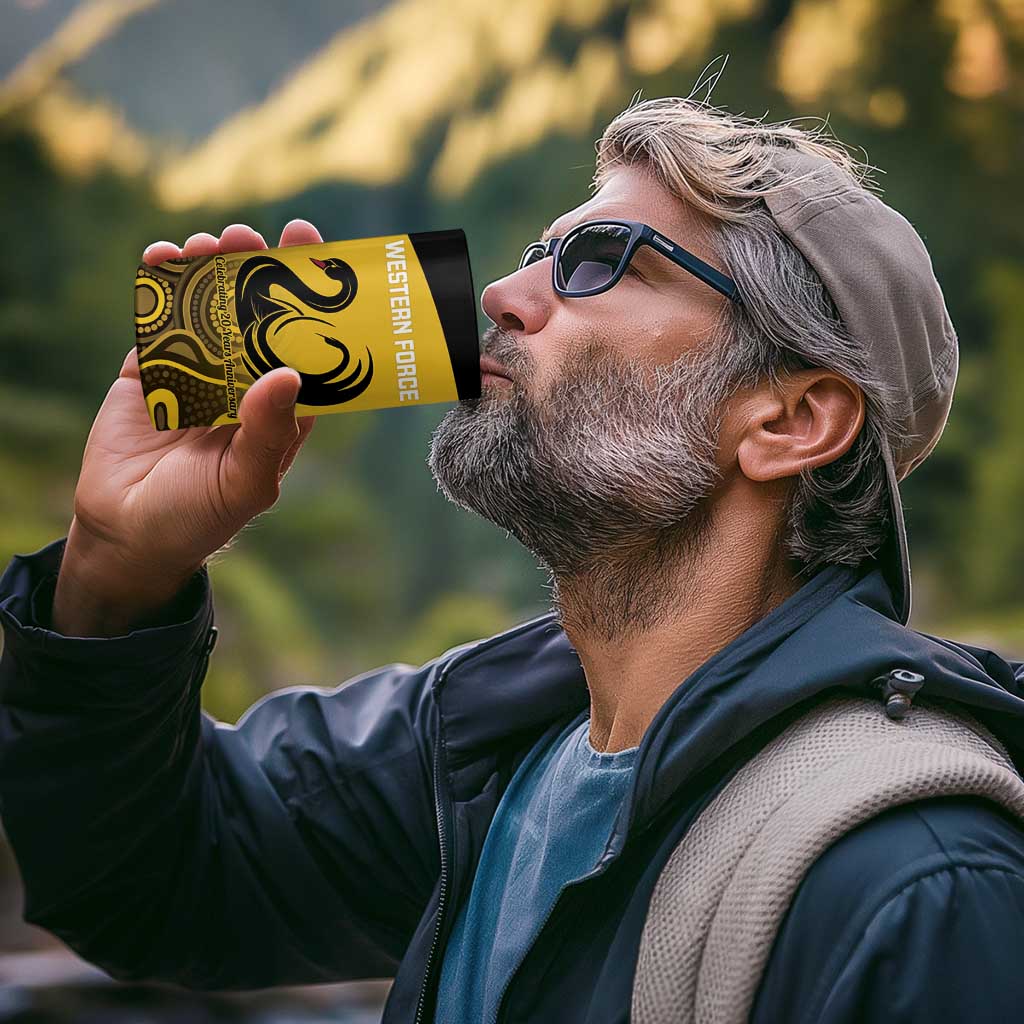 Custom Australia Western Force 4 in 1 Can Cooler Tumbler 20 Years Anniversary Aboriginal Yellow Version