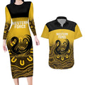 Custom Australia Western Force Couples Matching Long Sleeve Bodycon Dress and Hawaiian Shirt 20 Years Anniversary Aboriginal Yellow Version