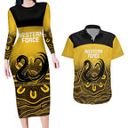 Custom Australia Western Force Couples Matching Long Sleeve Bodycon Dress and Hawaiian Shirt 20 Years Anniversary Aboriginal Yellow Version