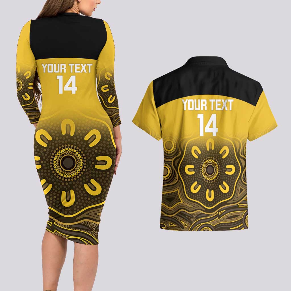 Custom Australia Western Force Couples Matching Long Sleeve Bodycon Dress and Hawaiian Shirt 20 Years Anniversary Aboriginal Yellow Version