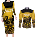 Custom Australia Western Force Couples Matching Long Sleeve Bodycon Dress and Long Sleeve Button Shirt 20 Years Anniversary Aboriginal Yellow Version