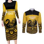 Custom Australia Western Force Couples Matching Long Sleeve Bodycon Dress and Long Sleeve Button Shirt 20 Years Anniversary Aboriginal Yellow Version