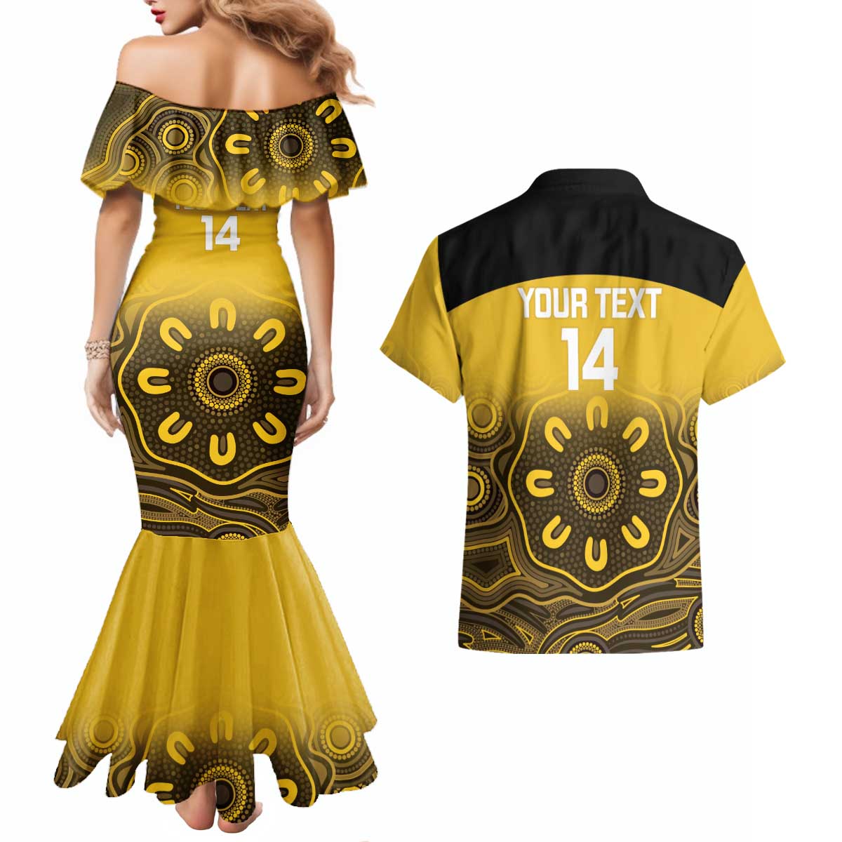 Custom Australia Western Force Couples Matching Mermaid Dress and Hawaiian Shirt 20 Years Anniversary Aboriginal Yellow Version
