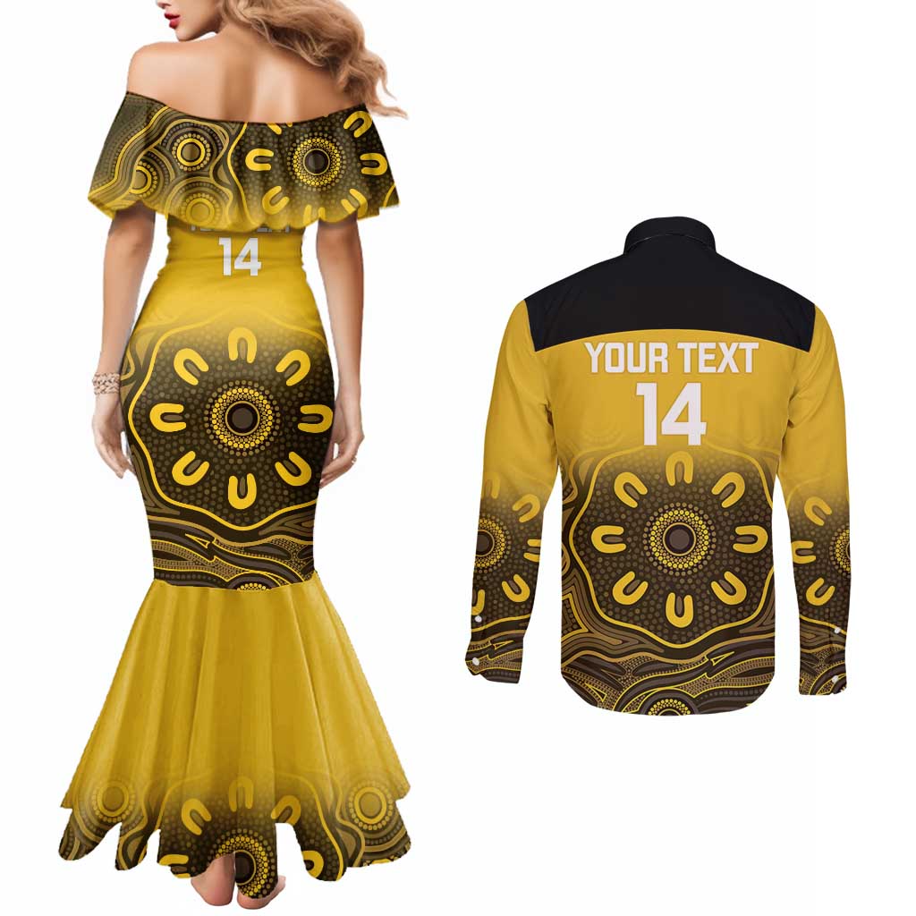 Custom Australia Western Force Couples Matching Mermaid Dress and Long Sleeve Button Shirt 20 Years Anniversary Aboriginal Yellow Version