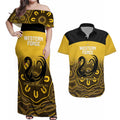 Custom Australia Western Force Couples Matching Off Shoulder Maxi Dress and Hawaiian Shirt 20 Years Anniversary Aboriginal Yellow Version