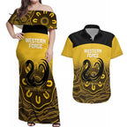 Custom Australia Western Force Couples Matching Off Shoulder Maxi Dress and Hawaiian Shirt 20 Years Anniversary Aboriginal Yellow Version