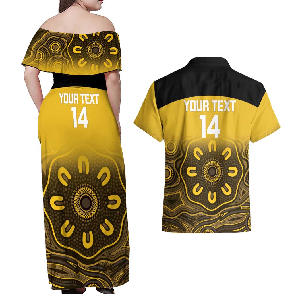 Custom Australia Western Force Couples Matching Off Shoulder Maxi Dress and Hawaiian Shirt 20 Years Anniversary Aboriginal Yellow Version