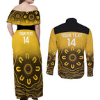 Custom Australia Western Force Couples Matching Off Shoulder Maxi Dress and Long Sleeve Button Shirt 20 Years Anniversary Aboriginal Yellow Version