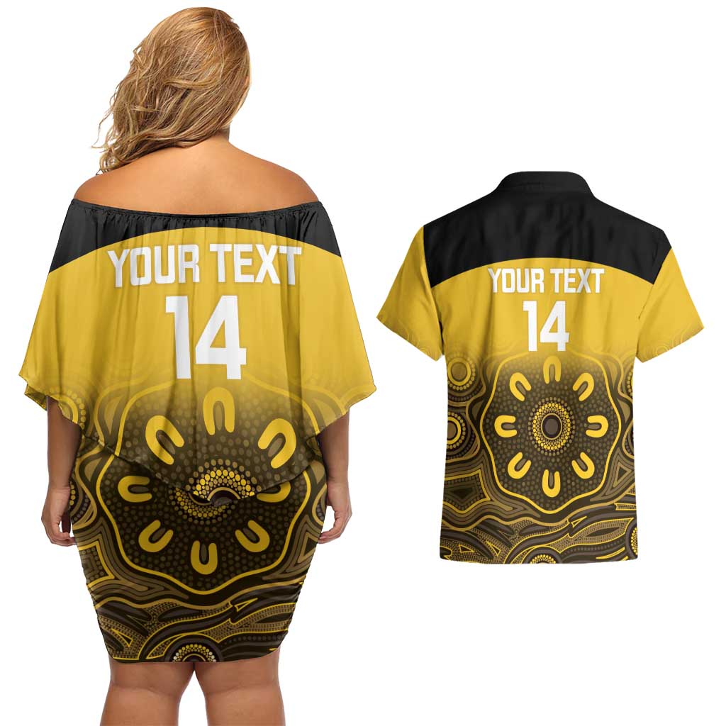 Custom Australia Western Force Couples Matching Off Shoulder Short Dress and Hawaiian Shirt 20 Years Anniversary Aboriginal Yellow Version